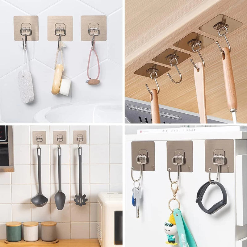 Set of 20 Heavy-Duty Wall Adhesive Hook – Waterproof Stainless Steel Hook with Anti-Rust Coating, Holds Up to 5kg