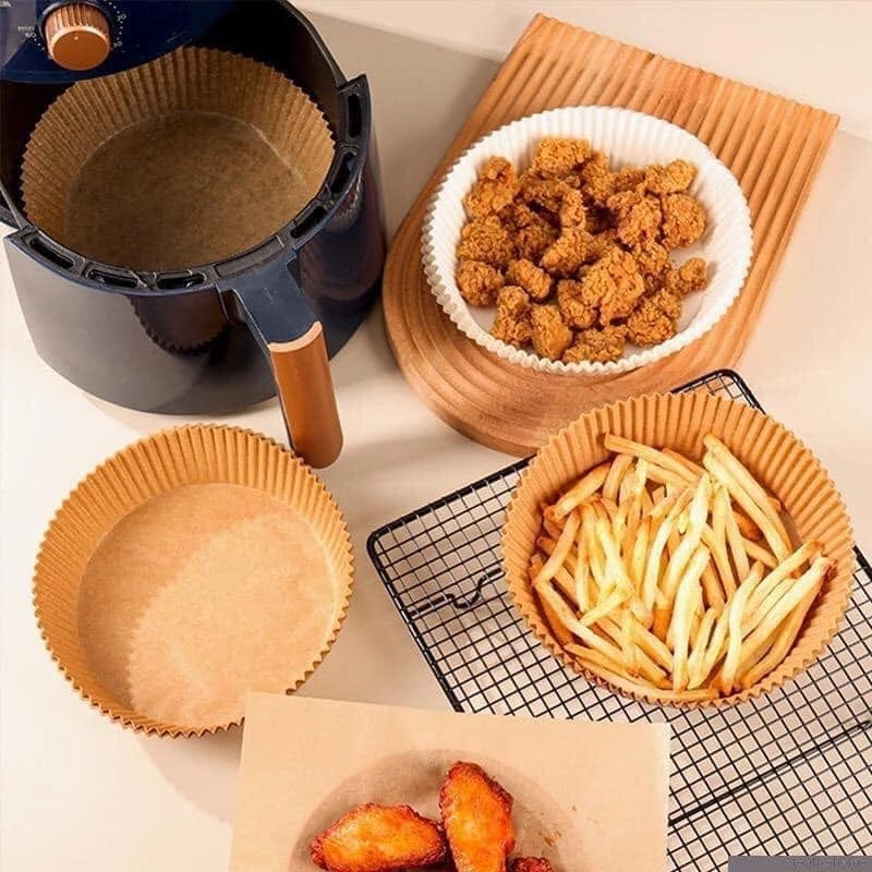 Air Fryer Disposable Paper Liners – Set of 50 Non-Stick, Grease-Proof Baking Sheets (20 cm Diameter) for Easy Clean-Up