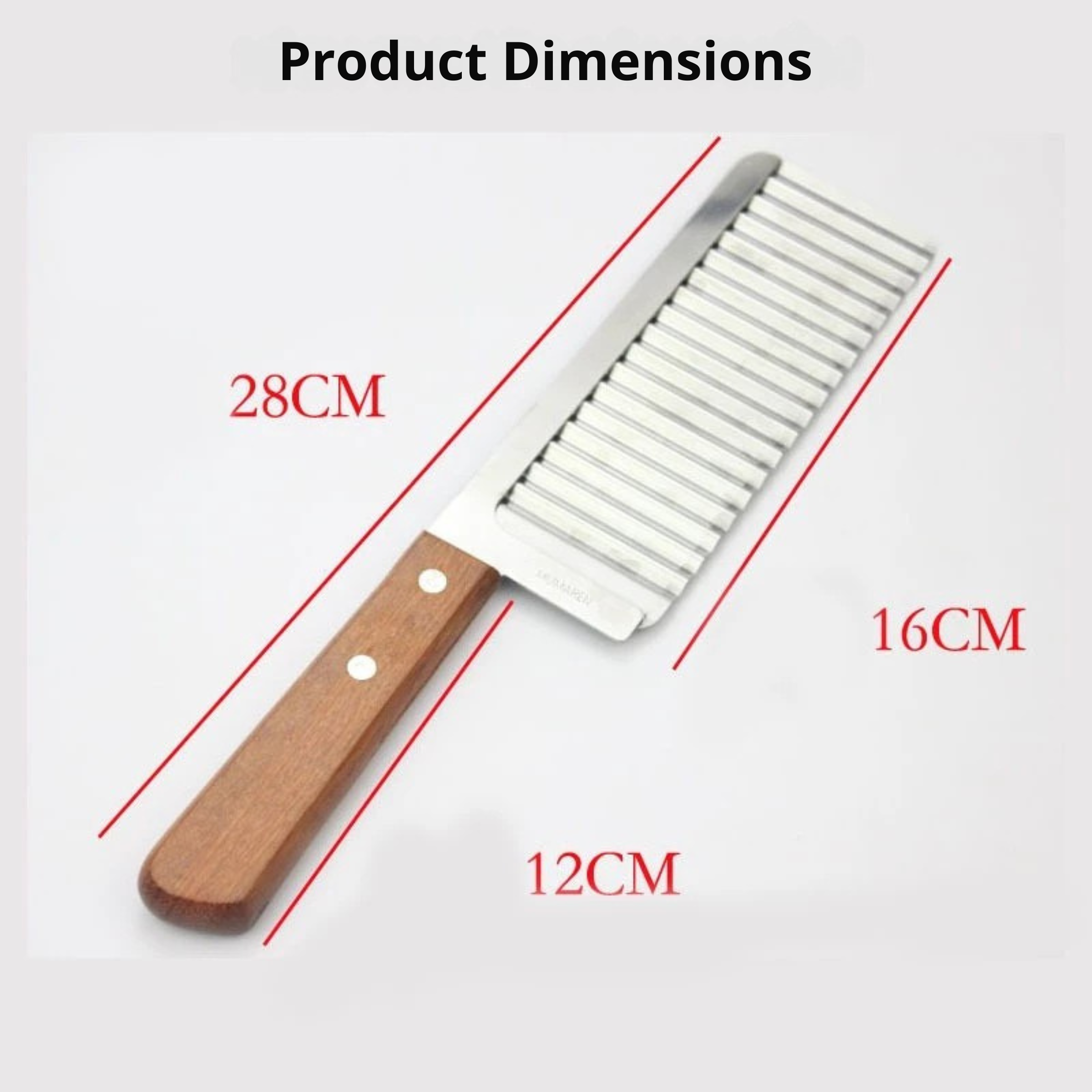 Wavy Slicer with Wooden Handle – Sharp and Convenient Tool for Evenly Slicing Fruits, Vegetables, and Milk Tea Jelly – 28cm