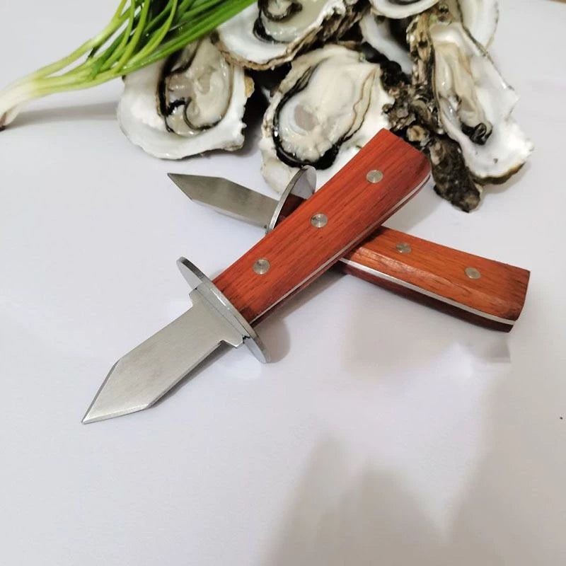 Professional Oyster Shucking Knife with Wooden & Anti-Slip Stainless Steel Handle, Durable Steel Blade for Easy Shell Opening
