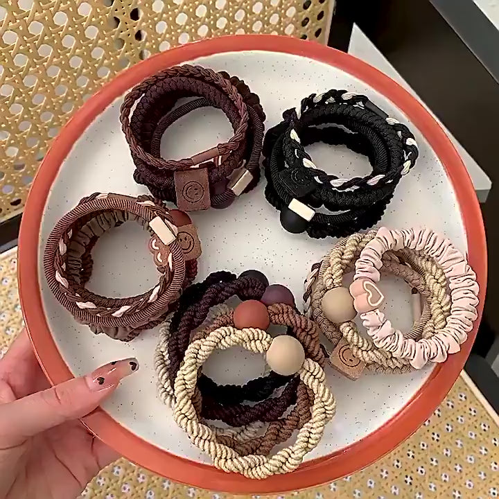Set Of 5 Pcs Ouchless Elastic Hair Ties , Assorted Neutrals, Pain-Free Hair Accessories for Women, Made for Long-Lasting Braids, Ponytails & More, For Fine Hair