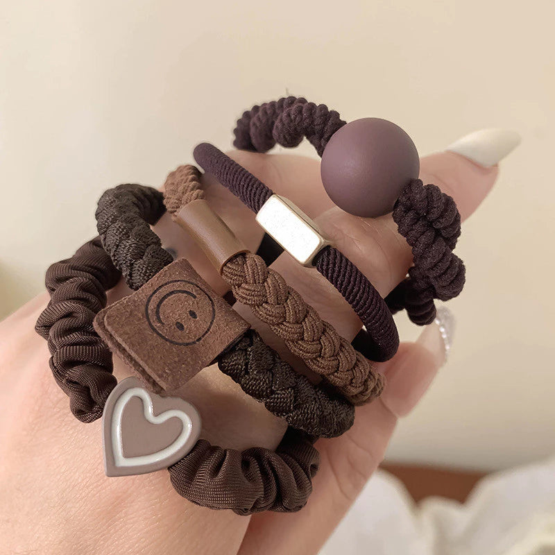 Set Of 5 Pcs Ouchless Elastic Hair Ties , Assorted Neutrals, Pain-Free Hair Accessories for Women, Made for Long-Lasting Braids, Ponytails & More, For Fine Hair