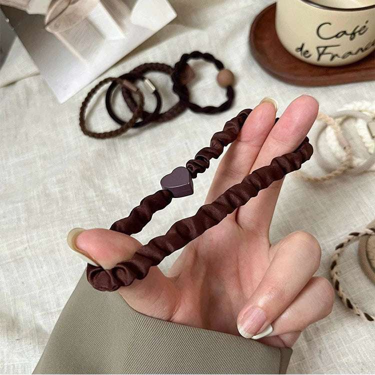 Set Of 5 Pcs Ouchless Elastic Hair Ties , Assorted Neutrals, Pain-Free Hair Accessories for Women, Made for Long-Lasting Braids, Ponytails & More, For Fine Hair