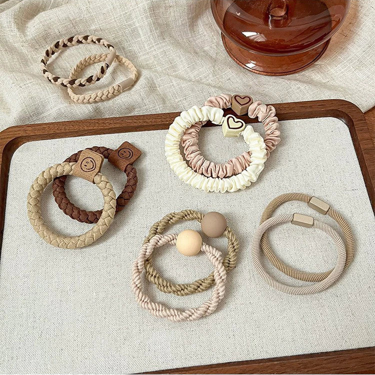 Set Of 5 Pcs Ouchless Elastic Hair Ties , Assorted Neutrals, Pain-Free Hair Accessories for Women, Made for Long-Lasting Braids, Ponytails & More, For Fine Hair