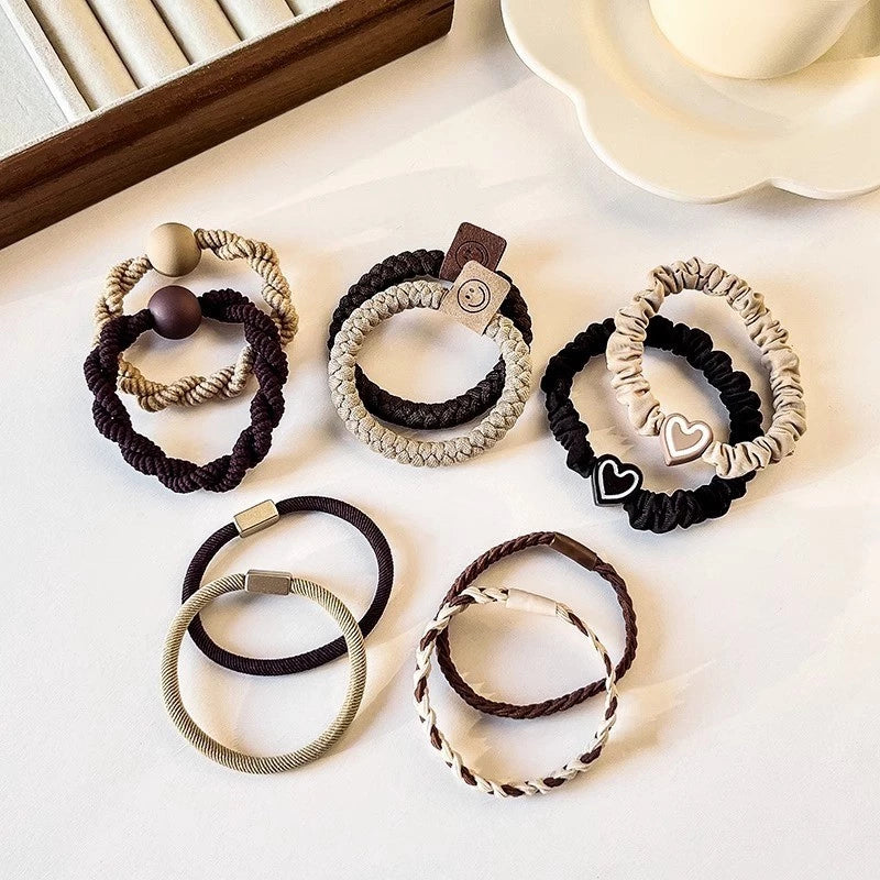 Set Of 5 Pcs Ouchless Elastic Hair Ties , Assorted Neutrals, Pain-Free Hair Accessories for Women, Made for Long-Lasting Braids, Ponytails & More, For Fine Hair