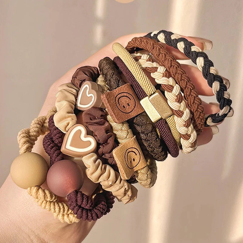 Set Of 5 Pcs Ouchless Elastic Hair Ties , Assorted Neutrals, Pain-Free Hair Accessories for Women, Made for Long-Lasting Braids, Ponytails & More, For Fine Hair