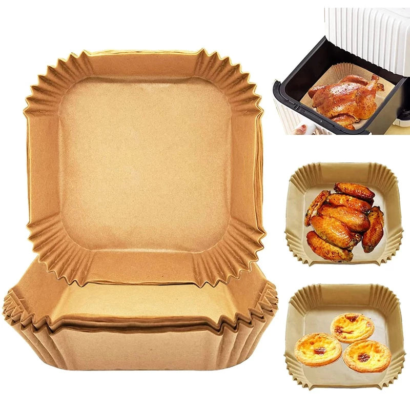 Air Fryer Disposable Paper Liners – Set of 50 Non-Stick, Grease-Proof Baking Sheets (20 cm Diameter) for Easy Clean-Up