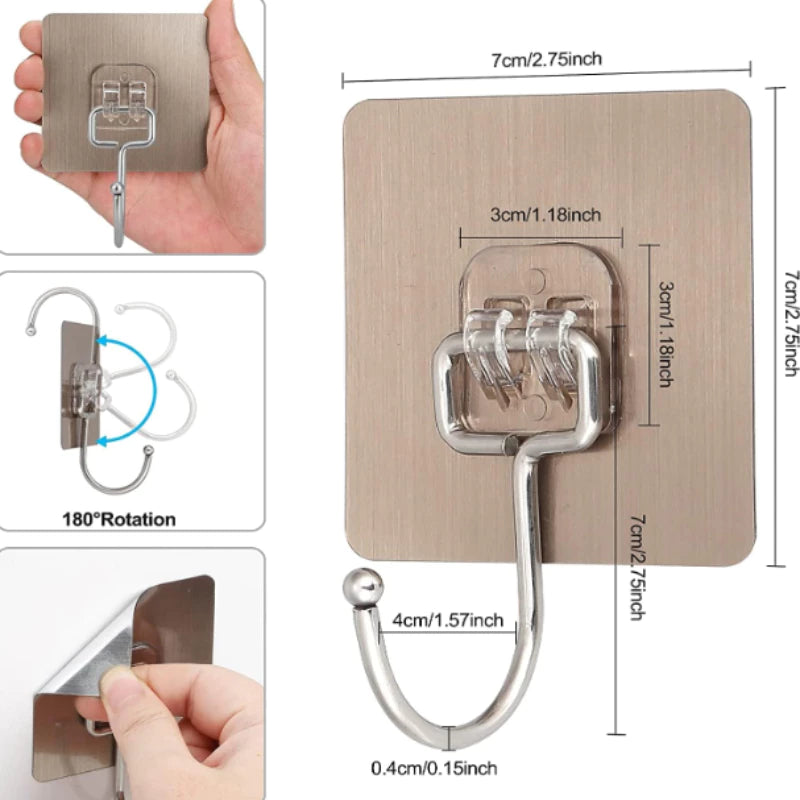 Set of 20 Heavy-Duty Wall Adhesive Hook – Waterproof Stainless Steel Hook with Anti-Rust Coating, Holds Up to 5kg
