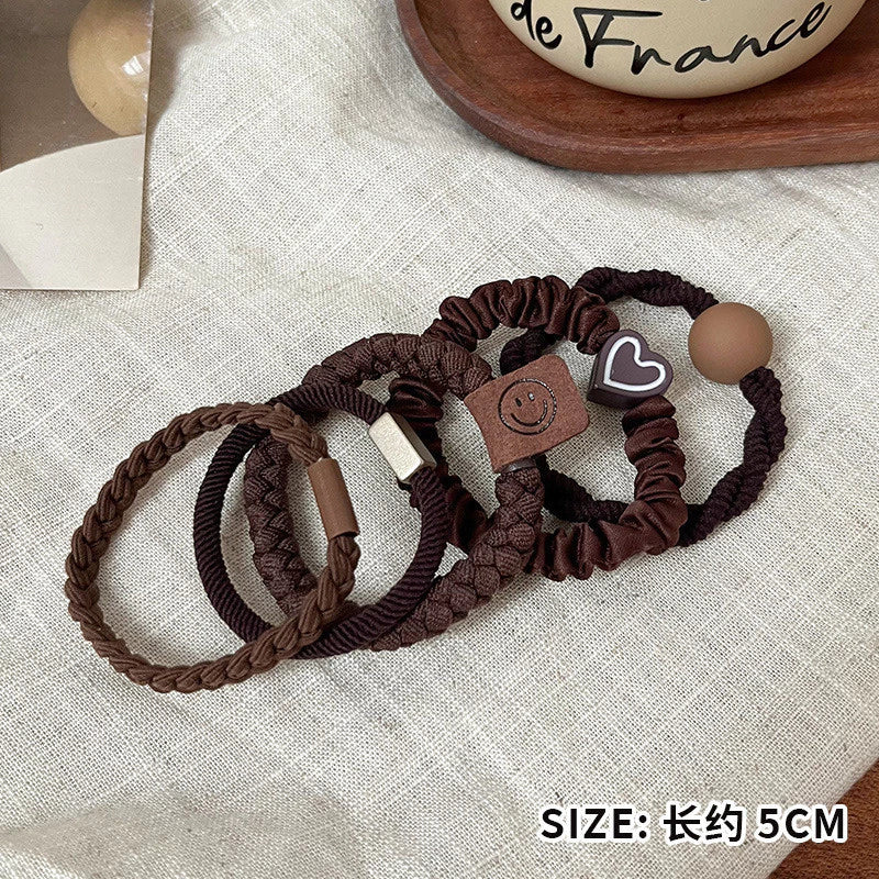 Set Of 5 Pcs Ouchless Elastic Hair Ties , Assorted Neutrals, Pain-Free Hair Accessories for Women, Made for Long-Lasting Braids, Ponytails & More, For Fine Hair